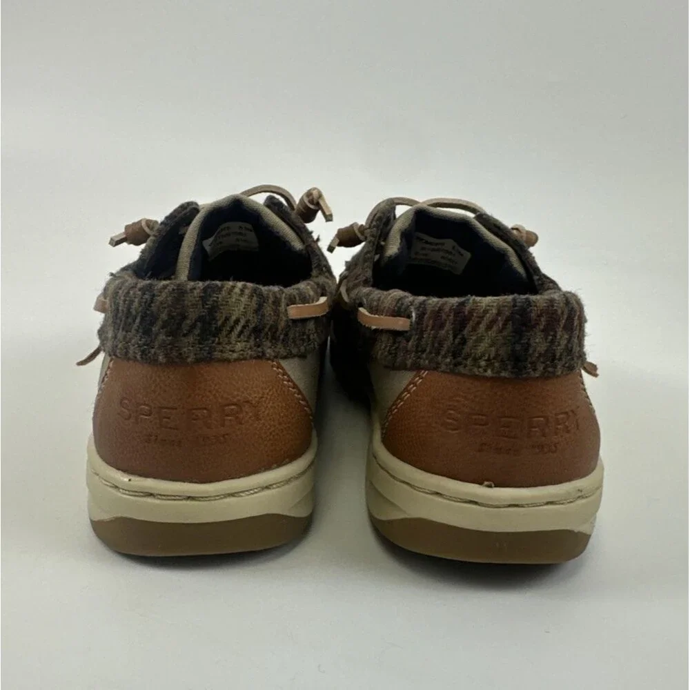 Sperry Boat Shoe Flat‎ Loafer Brown Pebbled Leather Plaid Memory Foam Womens 8.5